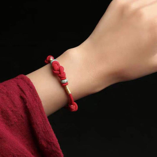Red String Jade Fortune Knot Braided Couple Bracelet – Brown String&Jade(Wrist Circumference 14-22cm), image 2, healing br...