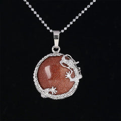 Dragon Multi-Stone Crystal Healing Pendant – Goldstone dragon pendant with coppery sparkle, confident