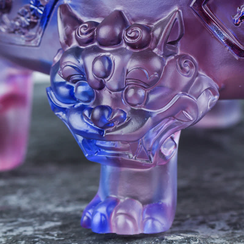 Liuli Dragon Censer Foot – Purple-blue guardian lion leg with carved detail, Protection