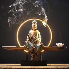 Buddha Avalokitesvara Ceramic Lotus Relaxation Incense Burner – Lotus ceramic Guanyin burner, mindful meditation accessory
