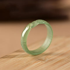 Hetian White Jade Cyan Jade Koi Fish Ring – angled view highlighting white and cyan jade contrast, success ring