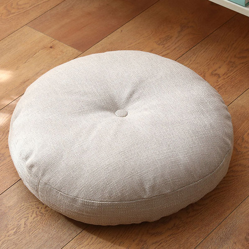 Lotus Linen Meditation Cushion – Cream natural linen on warm oak flooring, neutral decor