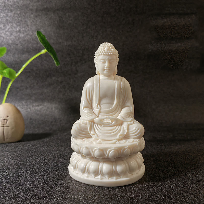 Mini Ivory Fruit Buddha Lotus Serenity Desk Decoration – Mini Buddha statue with flowing robe detail, peaceful office accent