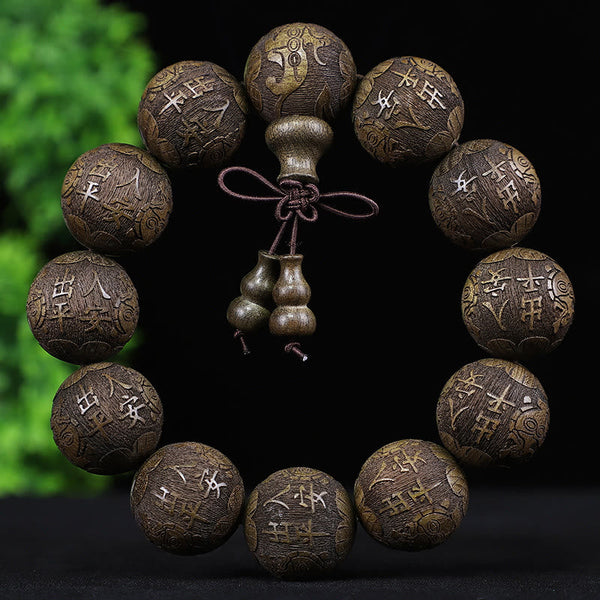 Chinese Zodiac Rosewood Ebony PiXiu Set – green sandalwood zodiac buddha bracelet, mixed carved pattern wood beads