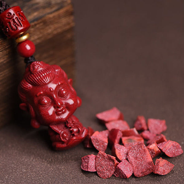 Chinese Zodiac Cinnabar Pendant – Carved Buddha with raw cinnabar mineral fragments, authentic material