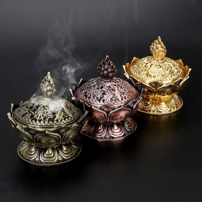 Lotus Shaped Incense Burner - Copper lotus censer held in palm 7cm size reference, Portable meditation