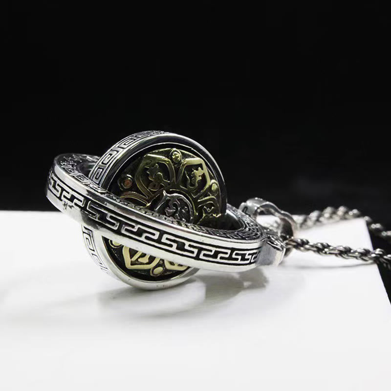 Double Dorje Vajra Rotatable Necklace – spherical armillary pendant with concentric rotating rings, vintage amulet