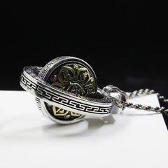 Double Dorje Vajra Rotatable Necklace – spherical armillary pendant with concentric rotating rings, vintage amulet