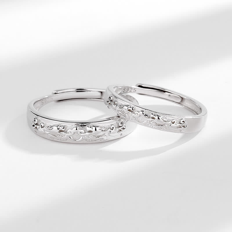 925 Sterling Silver PiXiu Couple Ring – flat lay crossed rings showing S925 stamp, polished silver surface, love symbol