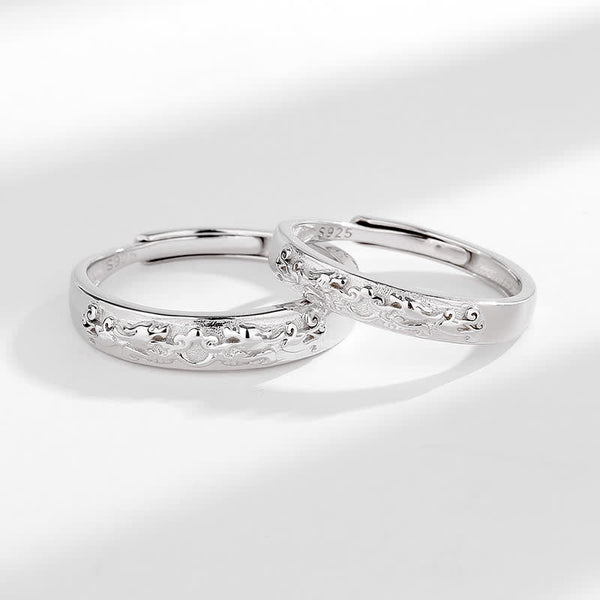925 Sterling Silver PiXiu Couple Ring – flat lay crossed rings showing S925 stamp, polished silver surface, love symbol