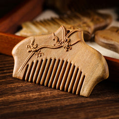 Green Sandalwood Flower Engraved Comb – Green Sandalwood Comb(Simple Style), image 1