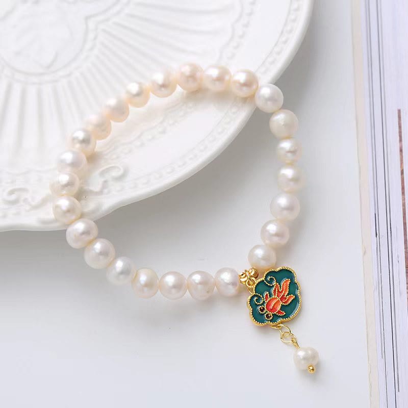 Pearl Lotus Koi Bracelet – Clasp and string detail, adjustable pearl charm bracelet