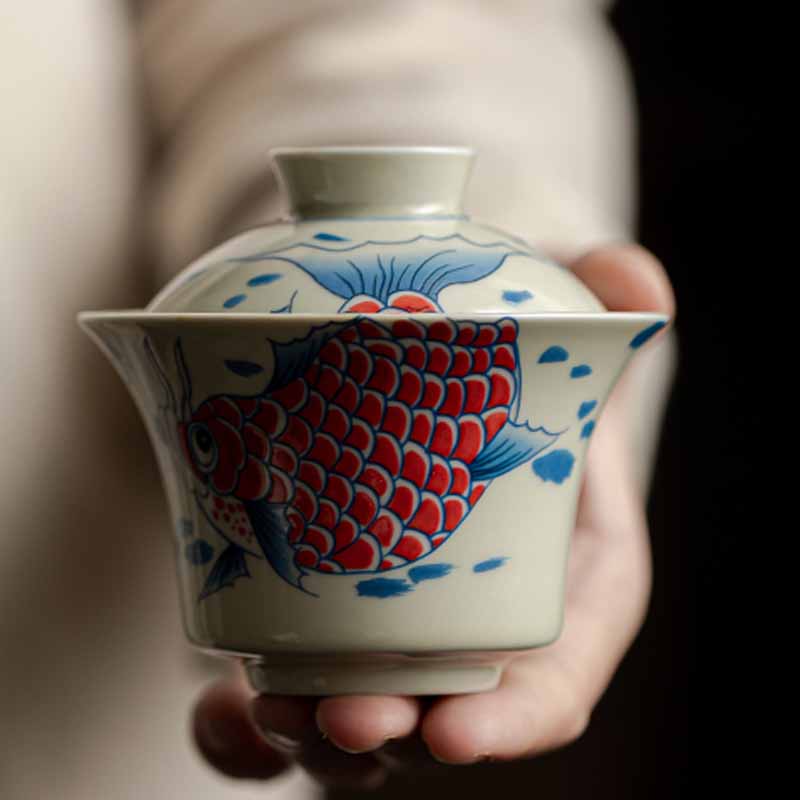 Koi Sancai Teacup – inside view showing glaze coverage, gaiwan 130ml