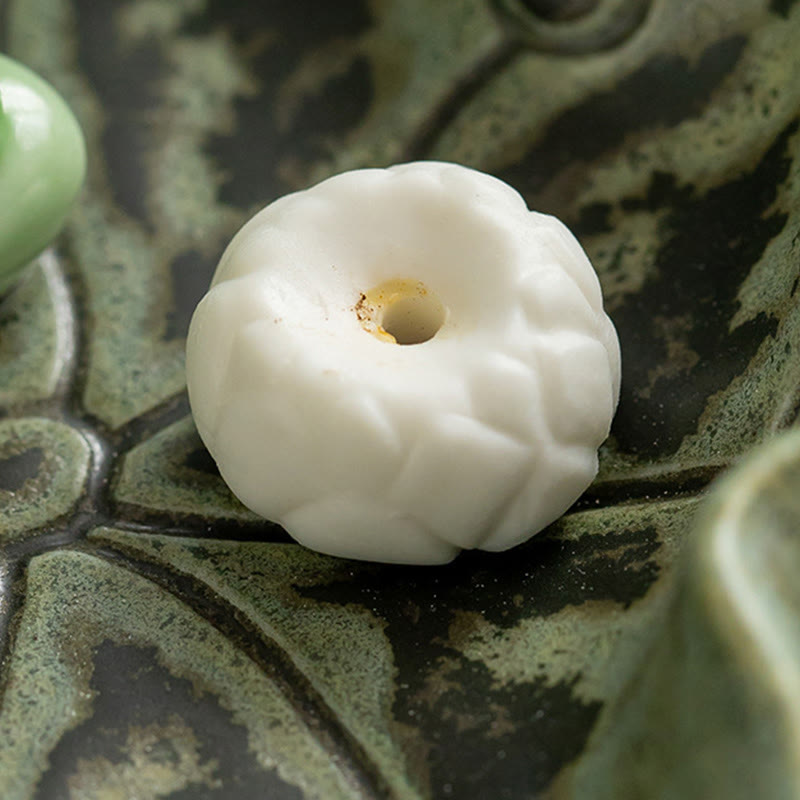 Ceramic Frog Incense Burner – Carved lotus bead close-up, Artisan detail
