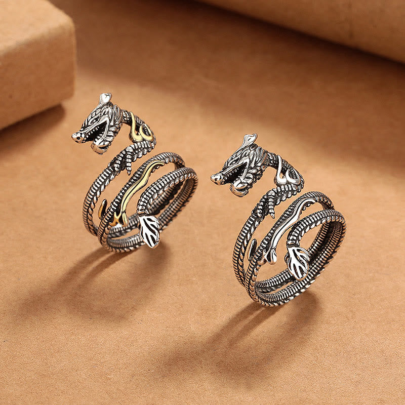 Vintage Dragon Pattern Copper Ring - Two dragon ring variants side by side, masculine