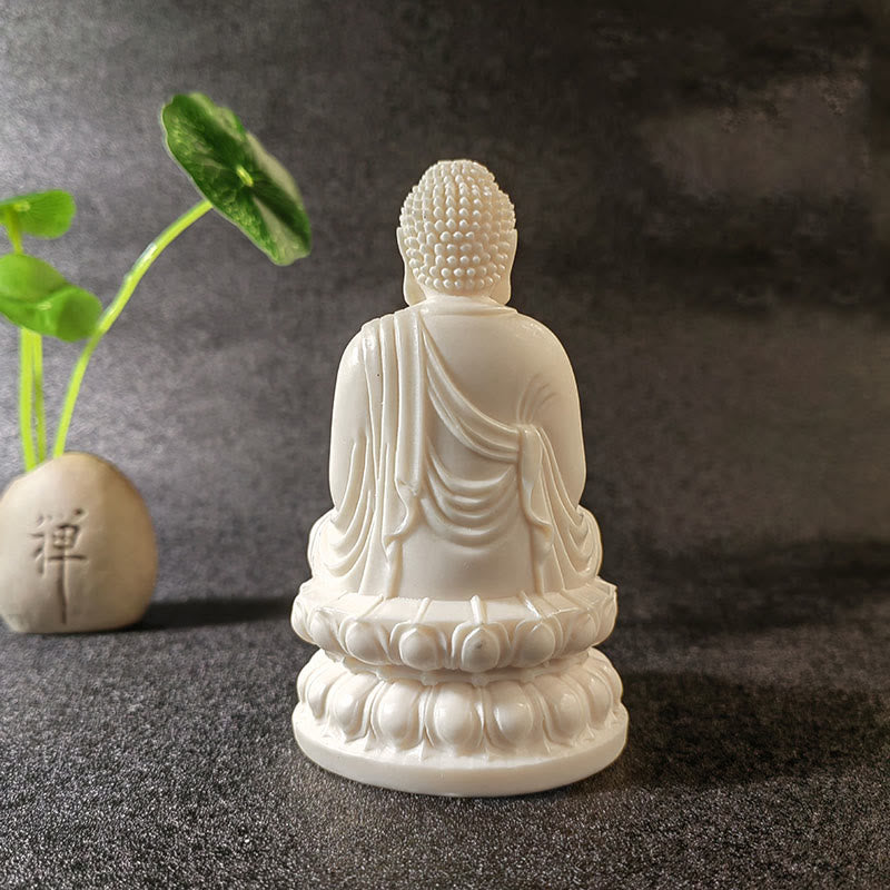 Mini Ivory Fruit Buddha Lotus Serenity Desk Decoration – Refined miniature Buddha with lotus petal base, calm workspace decor