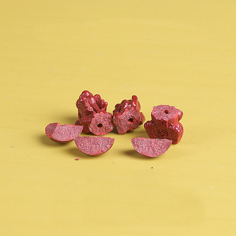 Double PiXiu Cinnabar Bracelet – Cut cinnabar PiXiu pieces showing interior texture, authenticity detail