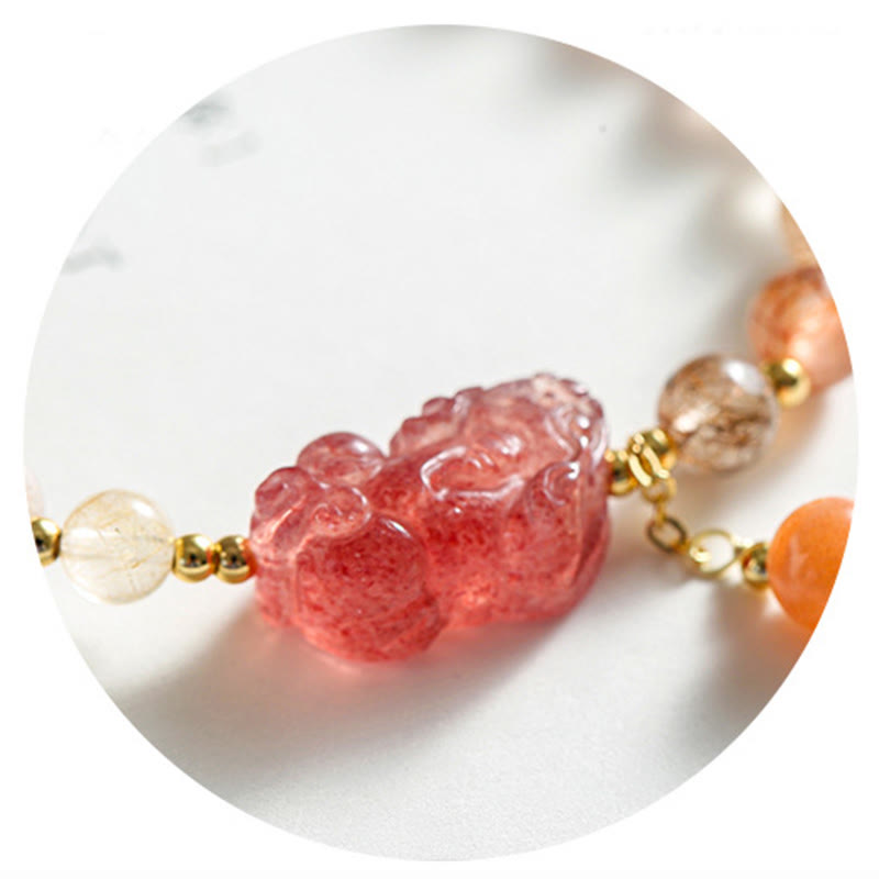 Rutilated Quartz Strawberry Quartz PiXiu Bracelet, image 7, healing bracelet