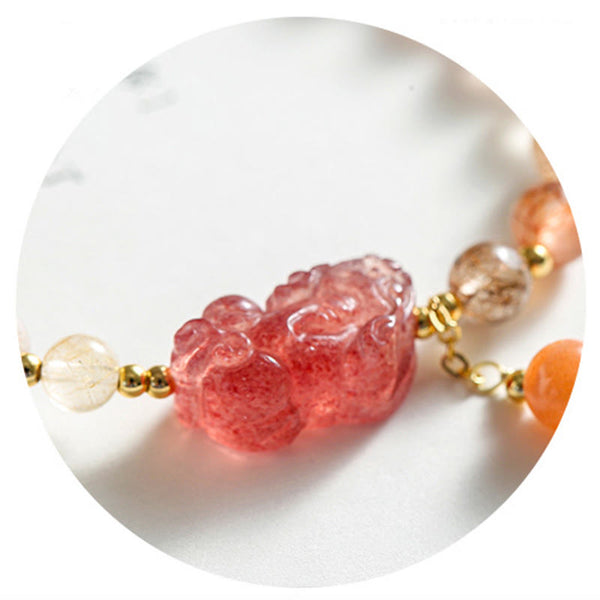 Rutilated Quartz Strawberry Quartz PiXiu Bracelet, image 7, healing bracelet