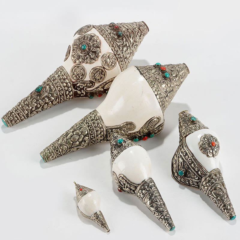 Tibetan Shankha Conch Shell Decoration – Dragon symbolism card, cultural meaning, luck strength protection, Meaningful