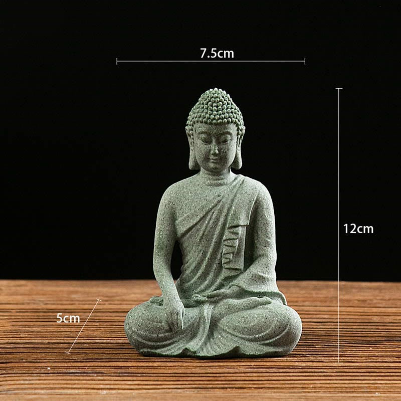 Green Sandstone Buddha Statue – Seated Buddha in earth-touching mudra with size guide