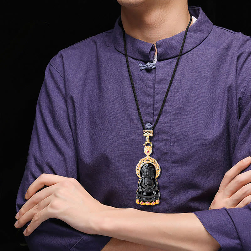 Black Jade Kwan Yin Avalokitesvara Necklace – Bold statement pendant size, modern spiritual accessory