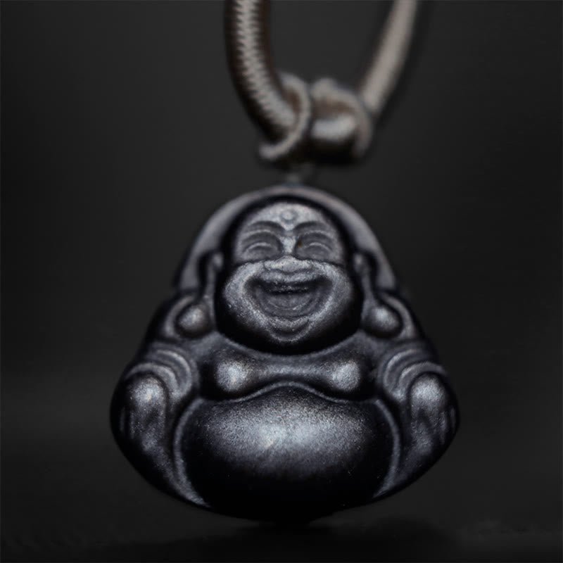 Cinnabar Laughing Buddha Yin Yang Zodiac Necklace – back view of laughing Buddha design, good luck charm