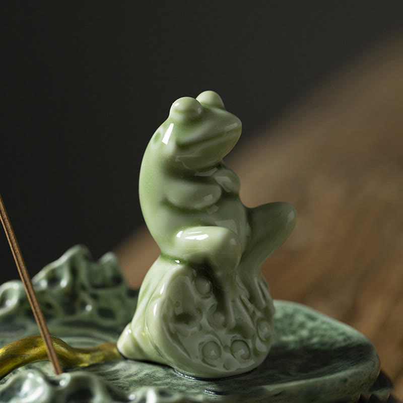 Ceramic Frog Incense Burner – With prayer beads and incense tube, Meditation setup