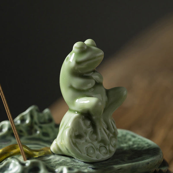 Ceramic Frog Incense Burner – With prayer beads and incense tube, Meditation setup
