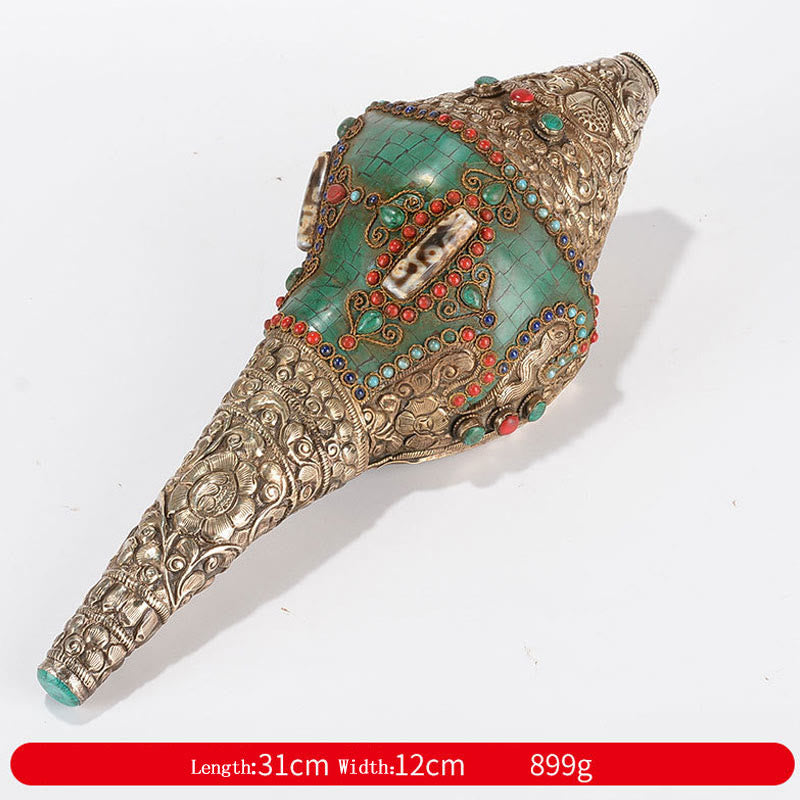 Turquoise Shankha Conch – dramatic side lighting on Avalokitesvara expression, compassionate deity art