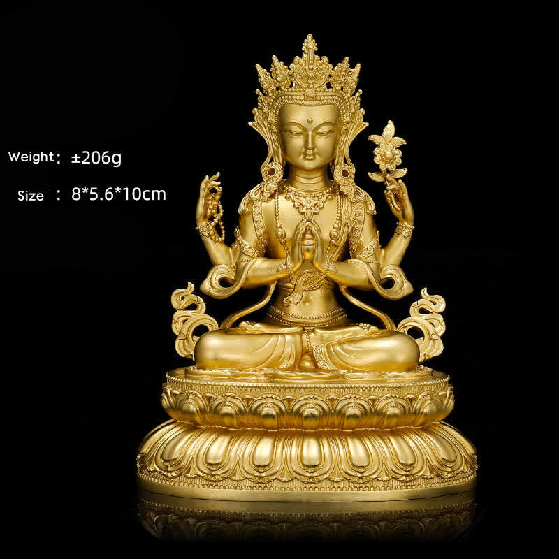 Shakyamuni Amitabha Medicine Buddha Copper Statue Decor – mirrored surface reflection, elegant display
