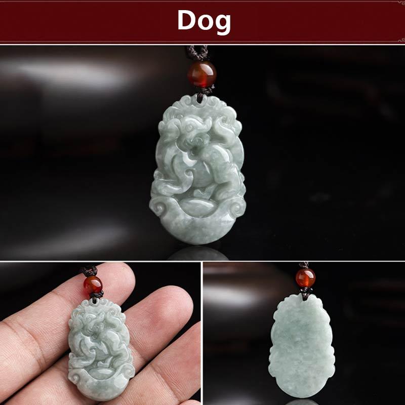 Natural Jade Chinese Zodiac Pendant – Dog alert expression in triple panel, devoted