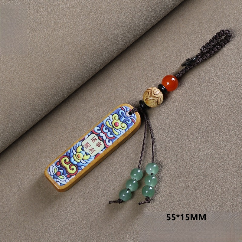 Painted Sandalwood 'Lucky Pig' Keychain – Sandalwood, image 3, lucky charm