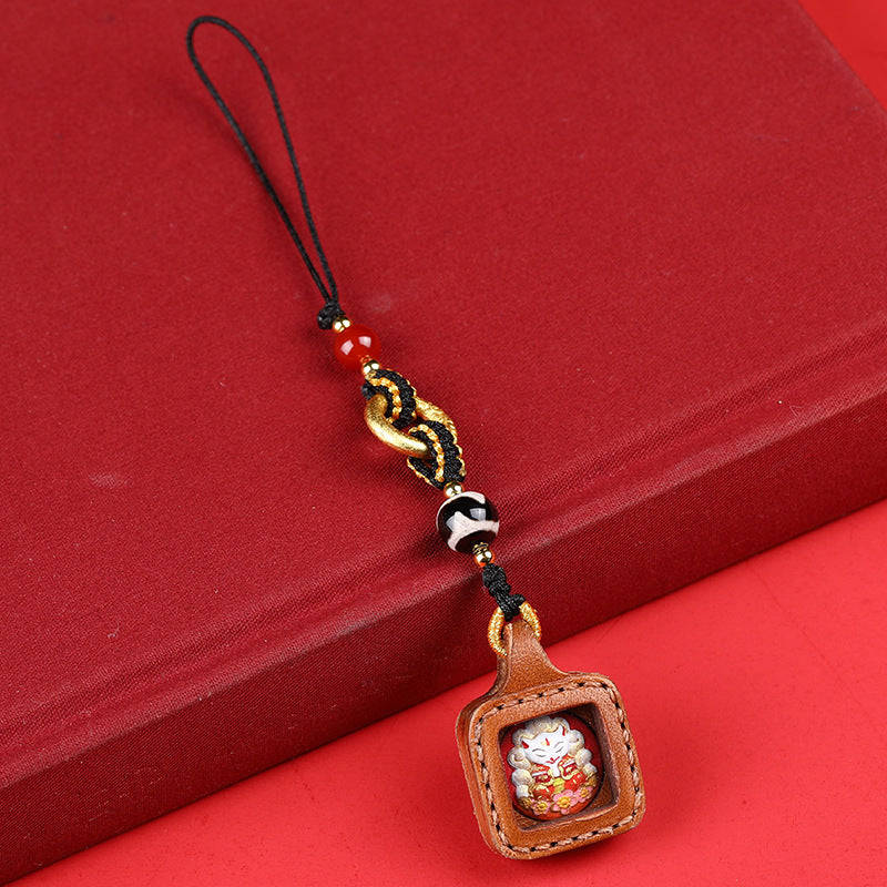 Tibetan Buddhist Palden Lhamo Thangka Keychain – Square / Fox, image 7, lucky charm
