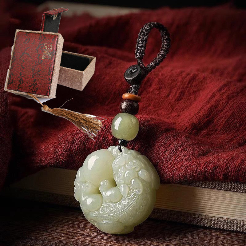 Jade Pi Xiu Keychain with Gemstone Ball, image 8, lucky charm