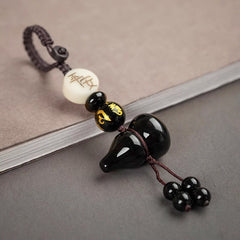 Black Obsidian Hulu Gourd Keychain – Peace, angled view, lucky charm