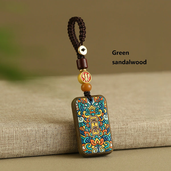Painted Sandalwood 'Peace' Talisman Keychain for Safe Travels – Green Sandalwood, image 3, lucky charm