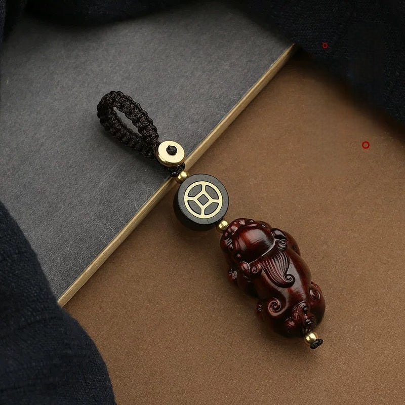 Red Sandalwood PiXiu Keychain – Fortune, side view, lucky charm