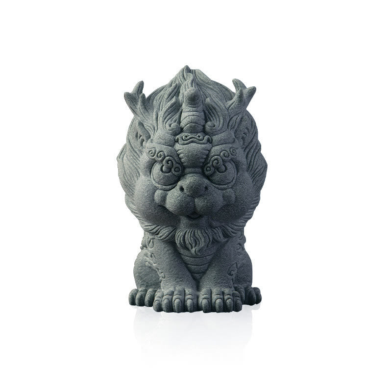 PiXiu Sandstone Statue – Front view isolated on white background, product shot, wealth statue