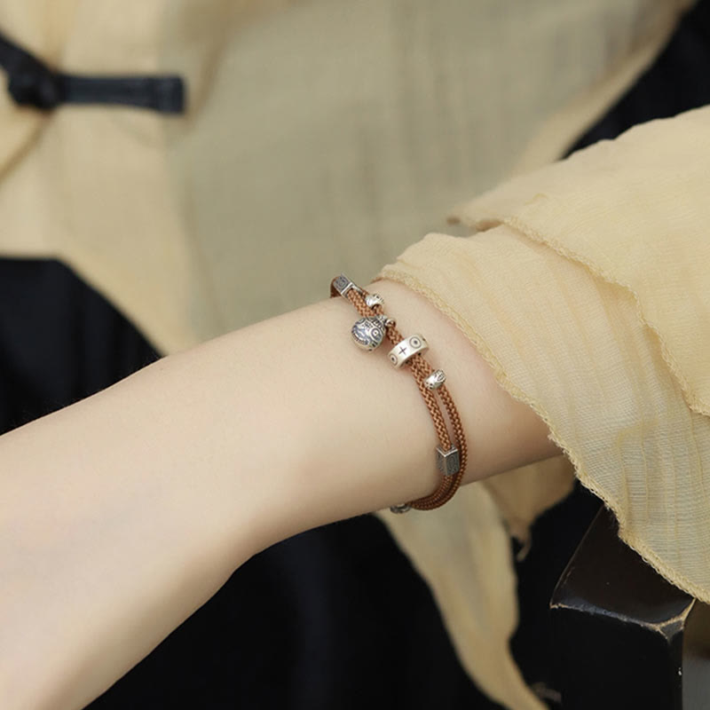 Silver Gold Koi Pixiu Bracelet - silver and gold two-tone contrast, lucky braided