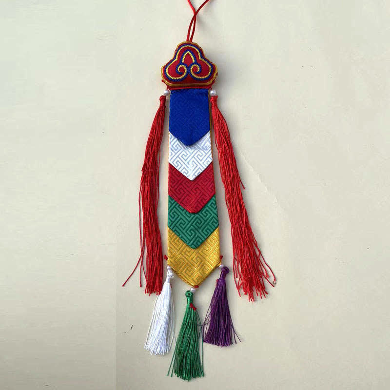 Lotus Auspicious Wall Art – Hanging ornament with geometric fabric panels, Ethnic decor