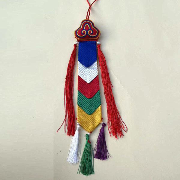 Lotus Auspicious Wall Art – Hanging ornament with geometric fabric panels, Ethnic decor