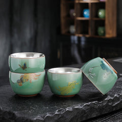Butterfly Goldfish Koi Teacup – front view with butterfly and koi fish, ceramic 120ml