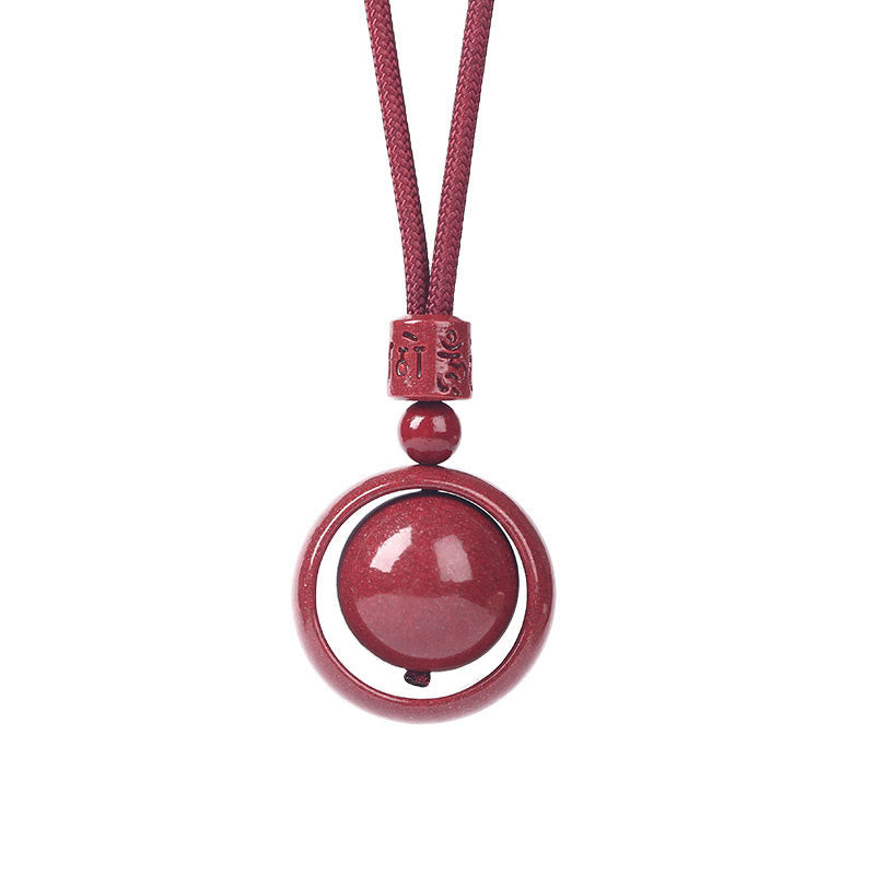 Cinnabar PiXiu Necklace – Clean front view on pure white background, isolated product shot, cinnabar pendant
