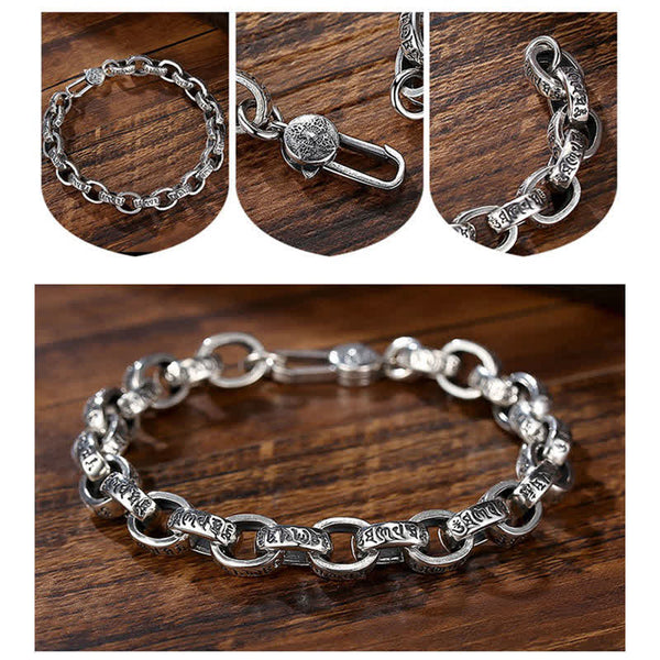 Silver Om Mani Padme Hum Bangle – Four-panel collage with multiple angles
