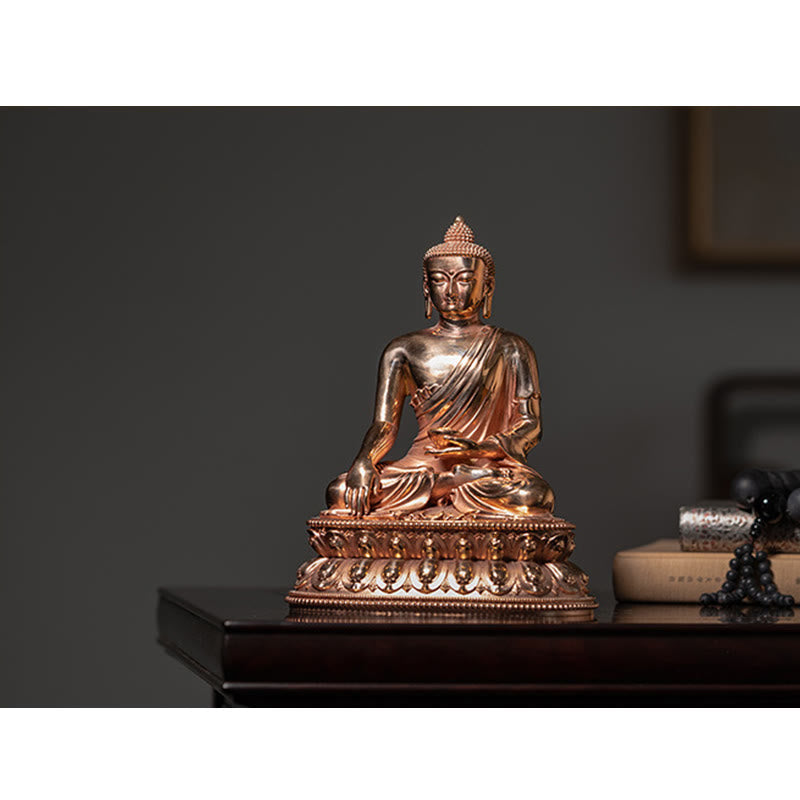 Shakyamuni Copper Statue – size comparison with standard coffee cup, tabletop statue dimension guide