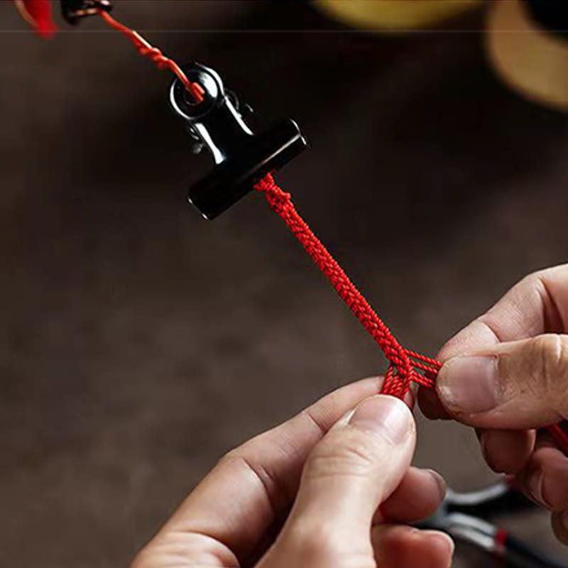 Handcrafted PiXiu Cinnabar Wealth Luck Braided Bracelet – artisan hands weaving red cord knot, handmade process