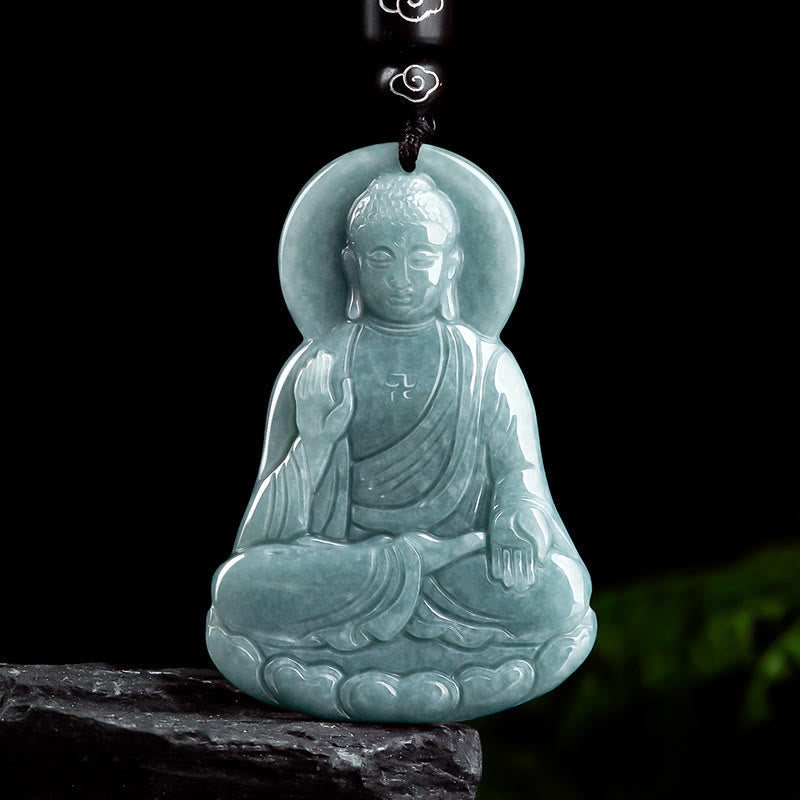 Sterling Silver Buddha Pendant – front view on chain, 999 silver jewelry