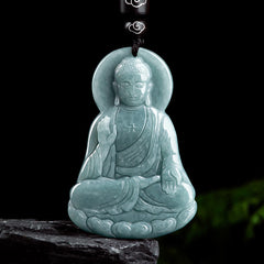Sterling Silver Buddha Pendant – front view on chain, 999 silver jewelry