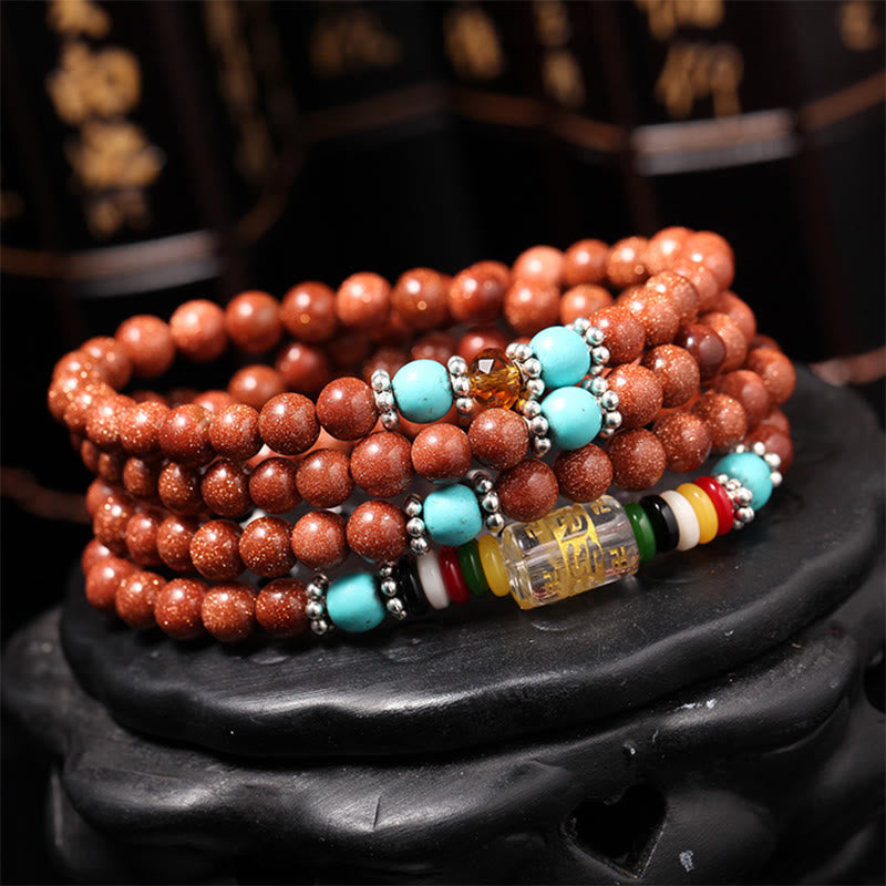 108 Mala Goldstone Om Mani Padme Hum Swastika Bracelet Secondary image